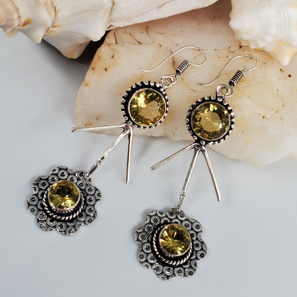Natural Citrine Stone Silver 925 Earrings